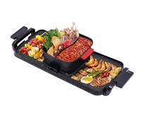 VZXATYOP Detachable BBQ & Hot Pot 2-in-1 Indoor Korean BBQ Grill with Independent Dual Temp Control Smoke-Free Fast Heating Portable for Steaks