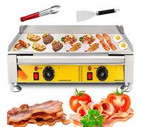 VZXATYOP Electric Griddle Commercial 24inch Large Flat Top Grill 4000W Indoor Countertop Flattop Griddles for Restaurant Home Kitchen Adjustable Temperature 122℉-572℉(220V)