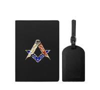 VZXATYOP Freemasonry Masonic Passport Holder Set Travel Must Haves Passport Wallet PU Leather Passport Holder with Luggage Tag for Women and Men(Black3)