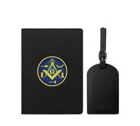 VZXATYOP Freemasonry Masonic Waterproof Travel Passport Holder Set Slim Portable PU Leather Passport Cover Protector with Luggage Tag for Women Men(Black4)