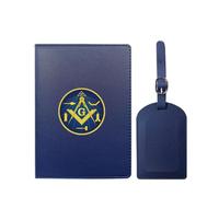 VZXATYOP Freemasonry Masonic Waterproof Travel Passport Holder Set Slim Portable PU Leather Passport Cover Protector with Luggage Tag for Women Men(Blue4)