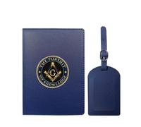 VZXATYOP Freemasonry Masonic Waterproof Travel Passport Holder Set Slim Portable PU Leather Passport Cover Protector with Luggage Tag for Women Men(Blue3)