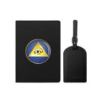 VZXATYOP Freemasonry Masonic Waterproof Travel Passport Holder Set Slim Portable PU Leather Passport Cover Protector with Luggage Tag for Women Men(Black2)