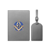 VZXATYOP Freemasonry Masonic Waterproof Travel Passport Holder Set Slim Portable PU Leather Passport Cover Protector with Luggage Tag for Women Men(Gray8)