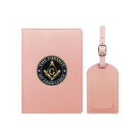 VZXATYOP Freemasonry Masonic Waterproof Travel Passport Holder Set Slim Portable PU Leather Passport Cover Protector with Luggage Tag for Women Men(Pink3)