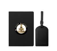 VZXATYOP Freemasonry Masonic Waterproof Travel Passport Holder Set Slim Portable PU Leather Passport Cover Protector with Luggage Tag for Women Men(Black9)