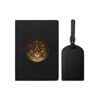 VZXATYOP Freemasonry Masonic Waterproof Travel Passport Holder Set Slim Portable PU Leather Passport Cover Protector with Luggage Tag for Women Men(Black3)