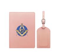 VZXATYOP Freemasonry Masonic Waterproof Travel Passport Holder Set Slim Portable PU Leather Passport Cover Protector with Luggage Tag for Women Men(Pink8)