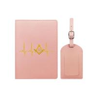 VZXATYOP Freemasonry Masonic Waterproof Travel Passport Holder Set Slim Portable PU Leather Passport Cover Protector with Luggage Tag for Women Men(Pink2)