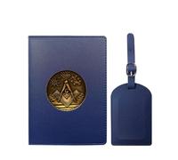 VZXATYOP Freemasonry Masonic Waterproof Travel Passport Holder Set Slim Portable PU Leather Passport Cover Protector with Luggage Tag for Women Men(Blue3)