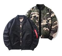 VZXATYOP Men Flight Bomber Water Resistant Winter Jacket, Double Sided Warm Military Camouflage Casual Jackets Coat,Black1,L
