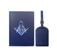 VZXATYOP Mens Womens Freemasonry Masonic Passport Holder with Luggage Tag Multifunction PU Leather Passport Case Set Vintage Slim Passport Holder Cover(Blue8)