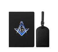 VZXATYOP Mens Womens Freemasonry Masonic Passport Holder with Luggage Tag Multifunction PU Leather Passport Case Set Vintage Slim Passport Holder Cover(Black8)