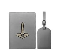 VZXATYOP Mens Womens Viking PU Leather Passport Holder Set Portable Durable Passport Case with Luggage Tag Waterproof Slim Passport Holder Cover(Gray5)