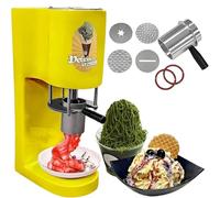 VZXATYOP Multi-Shape Spaghetti Ice Cream Press Machine With 4 Interchangeable Molds Stainless Steel/1-Button Start 80w Commercial Gelato Maker For Gelato Ice Cream Shops(Yellow)