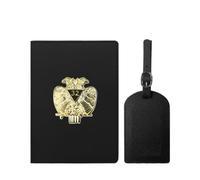 VZXATYOP Womens Mens Freemasonry Masonic Passport Holder with Luggage Tag Multifunction PU Leather Lightweight Ultra Slim Passport Case Set(Black7)