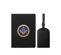 VZXATYOP Womens Mens Freemasonry Masonic Passport Holder with Luggage Tag Multifunction PU Leather Lightweight Ultra Slim Passport Case Set(Black4)