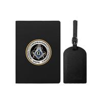 VZXATYOP Womens Mens Freemasonry Masonic Passport Holder with Luggage Tag Multifunction PU Leather Lightweight Ultra Slim Passport Case Set(Black1)