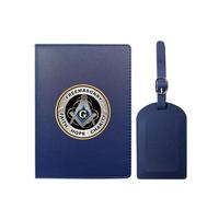 VZXATYOP Womens Mens Freemasonry Masonic Passport Holder with Luggage Tag Multifunction PU Leather Lightweight Ultra Slim Passport Case Set(Blue1)