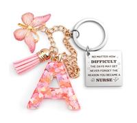 VZXMKA Nurse Gifts for Women - Initial Keychain,Nurses Week Christmas Graduation Appreciation Valentine Day Birthday Gift, Pink Initial a, 3*3cm