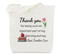 VZXMKA Teacher Gifts for Women - Teacher Christmas Appreciation Gifts,End of Year Teachers Graduation Thank You Retirement Birthday Personalized Cool Summer Valentines Day Ideas White Canvas Bag