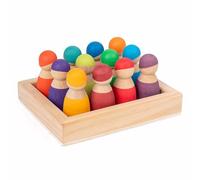 VZZCGJVT Montessori Wood Peg Dolls,Pretend Play People Figures,Preschool Learning Activities,Rainbow frosted figure