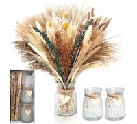 VZZNN 135 Pcs Dried Pampas Grass Decor Dining Table Centerpiece with 2 Pcs 6.3in Vase DIY Boho Decor Natural Dried Pampas Grass for Home Decor Birthday Party Thanksgiving Christmas Weddings Decor