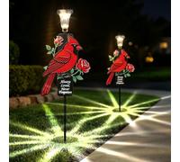 VZZNN 2 Pack Solar Cardinal Memorial Stakes for Graves - Metal Cemetery Decorations with LED Light, Sympathy Gift for Loss of Mother Mom Grandma, Garden Grave Markers (Red Cardinal)