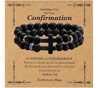 VZZNN 2PC Beaded Cross Bracelet for Men 8mm Silicone Friendship Bracelet Set Stretch Jesus Wristband Faith Religious Christian Catholic Jewelry Gifts White+Gold