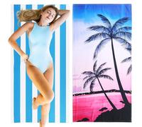 VZZNN 2Pcs Large Microfibre Beach Bath Towel - Quick Dry Microfibre - 100% Recycled Towel - Sand Free - Compact, Lightweight(Light Blue+Sunset)