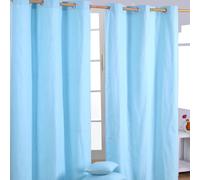 HOMESCAPES Blue Eyelet Curtain Pair 117cm (46") Wide x 137cm (54") Drop Plain Heavy Unlined Curtains