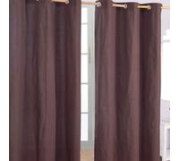 Homescapes Plain Cotton Ready Made Eyelet Curtain Pair In Brown Brown
