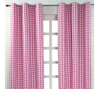 (W 117cm x Drop 137 cm, Pink) Cotton Block Check Gingham Eyelet Curtains