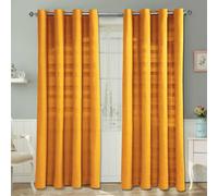 (W 137cm x Drop 137cm, Mustard Yellow) Cotton Rajput Ribbed Curtain Pair