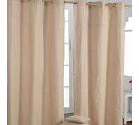 Plain Cotton Ready Made Eyelet Curtain Pair Homescapes Beige 140cm width x 183cm drop