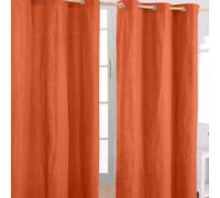 HOMESCAPES Burnt Orange Eyelet Curtain Pair 137cm (54") Wide x 182cm (72") Drop Plain Heavy Unlined Curtains