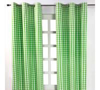 (W 137cm x Drop 182cm, Green) Cotton Block Check Gingham Eyelet Curtains
