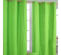 Plain Cotton Ready Made Eyelet Curtain Pair Homescapes Green 140cm width x 183cm drop