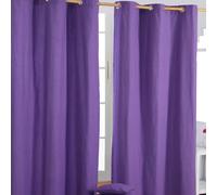 Homescapes Cotton Plain Ready Made Eyelet Curtain Pair - Purple / 182cm