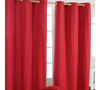 HOMESCAPES Red Eyelet Curtain Pair 137cm (54") Wide x 182cm (72") Drop Plain Heavy Unlined Curtains