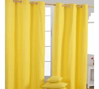 HOMESCAPES Yellow Eyelet Curtain Pair 137cm (54") Wide x 182cm (72") Drop Plain Heavy Unlined Curtains