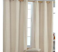 (W 137cm x Drop 228 cm, Beige) Cotton Gingham Eyelet Curtains