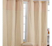 Cotton Stars Beige Ready Made Eyelet Curtain Pair Homescapes Natural 140cm width x 229cm drop