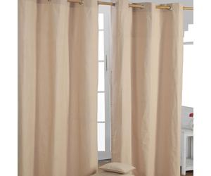 (W 137cm x Drop 228 cm, Beige) Plain Cotton Eyelet Curtains