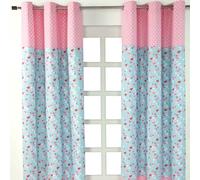 HOMESCAPES Bird and Flowers Eyelet Curtains 100% Cotton Red, Pink & Blue Children’s Curtains For Kids Bedroom Unlined One Pair - 137cm (54") Wide x 228cm (90") Drop