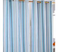 New England Stripes Ready Made Blue Curtain Pair Homescapes Blue 140cm width x 229cm drop