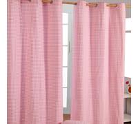 (W 137cm x Drop 228 cm, Pink) Cotton Gingham Eyelet Curtains