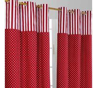 (W 137cm x Drop 228 cm, Red) Polka Dots Ready Made Eyelet Curtain Pair