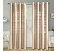 HOMESCAPES Natural Rajput Eyelet Curtain Pair 167cm (66") Wide x 182cm (72") Drop 100% Cotton Ring Top Plain Curtains