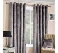 (W 167cm x Drop 182cm, Silver) Luxury Crushed Velvet Lined Eyelet Curtain Pair